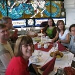 Sharing lunch with Russian students at a Central Europe Bible training center.