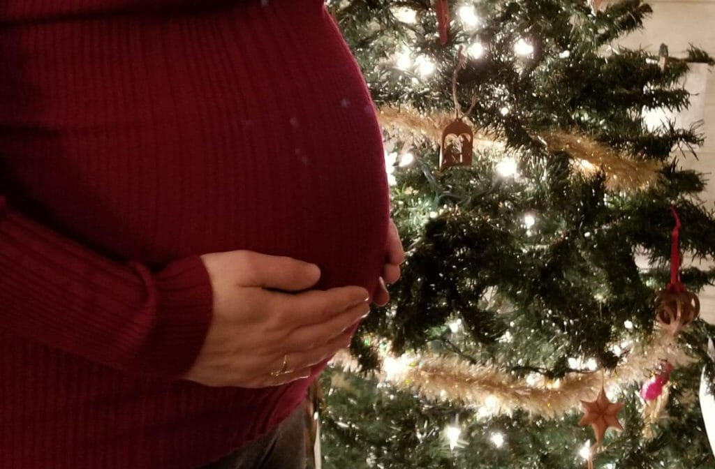 Pregnant mom by Christmas tree: What will this baby become?