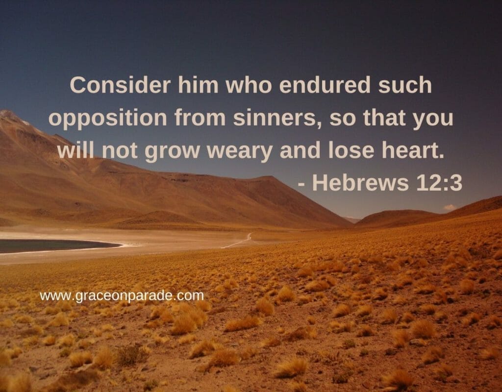 "Consider him who endured such opposition from sinners, so that you will not grow weary and lose heart." - Hebrews 12:3