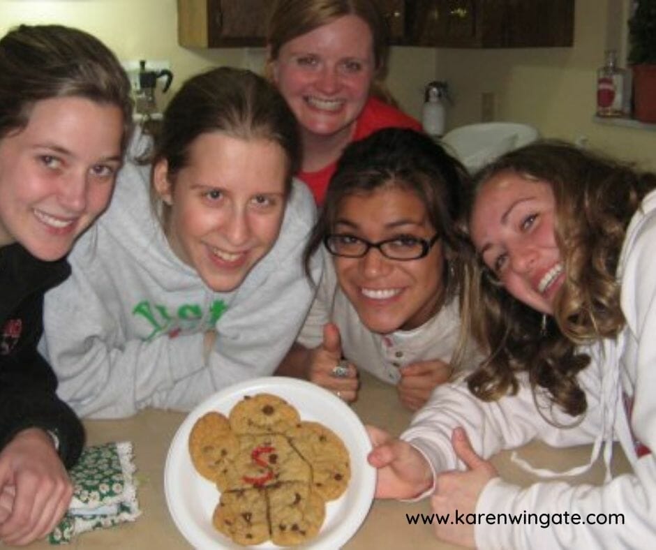 Campus Ministry women enjoying Jill's Famous Chocolate Chip Cookies.