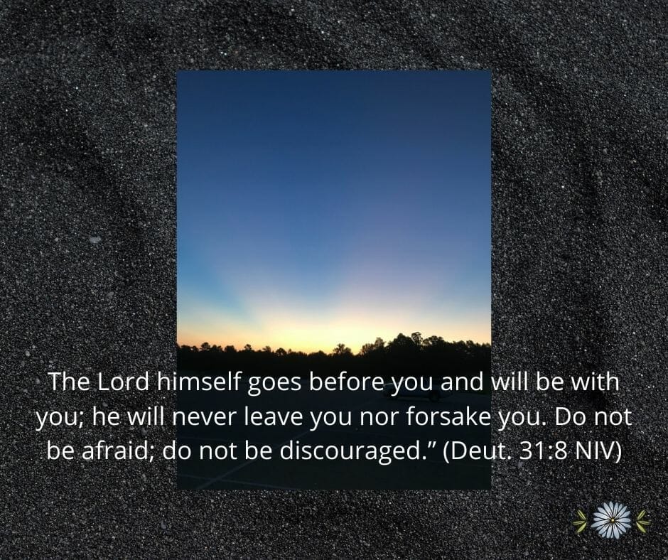 The Lord himself goes before you and will be with you; he will never leave you nor forsake you. Do not be afraid; do not be discouraged." (Deuteronomy 31:8 NIV)