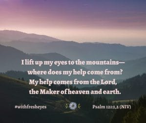 "I lift up my eyes to the mountains—where does my help come from? My help comes from the LORD, the Maker of heaven and earth." - Psalm 121:1,2 (NIV)