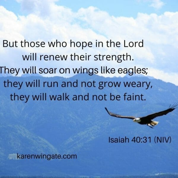 "but those who hope in the Lord will renew their strength. They will soar on wings like eagles; they will run and not grow weary, they will walk and not be faint." Isaiah 40:31 NIV