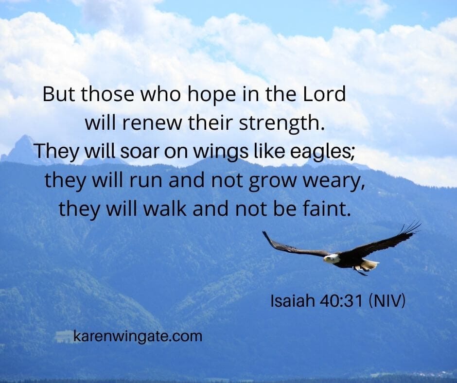 But those who hope in the Lord will renew their strength. They will soar on wings like eagles. They will run and not grow weary, they will walk and not be faint. Isaiah 40:31 NIV