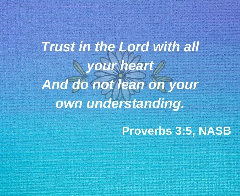 "Trust in the Lord with all your heart and do not lean on your own understanding." - Proverbs 3:5, NASB