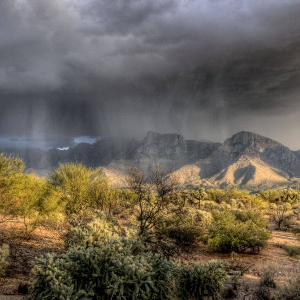 desert scene with rain clouds