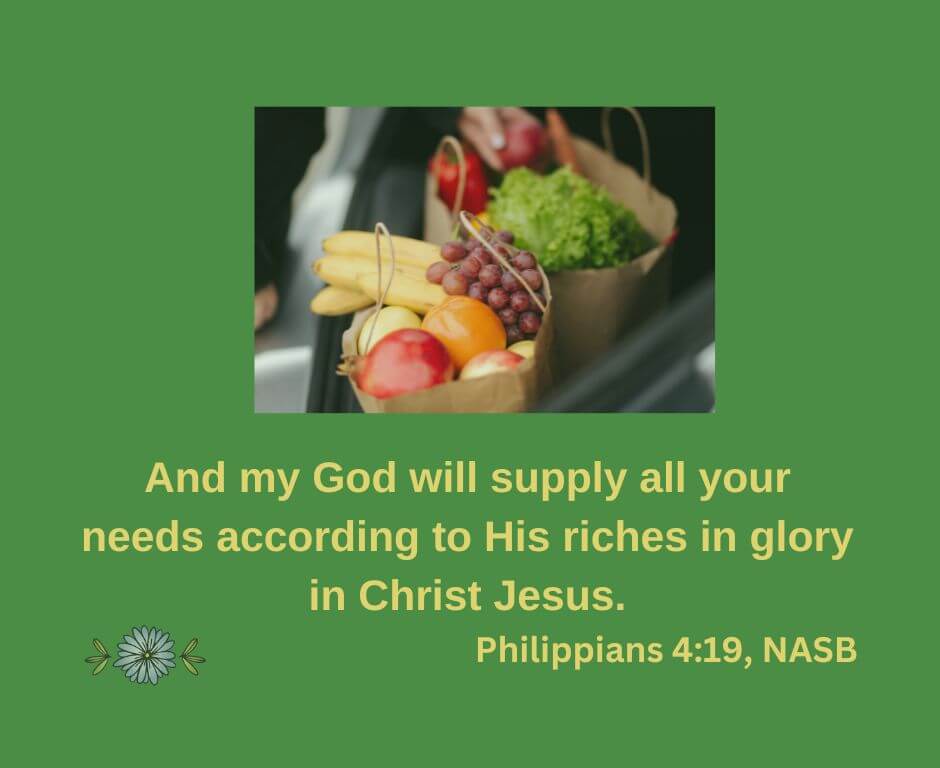 And my God will supply all your needs according to his riches in glory in Christ Jesus. - Philippians 4:19, NASB