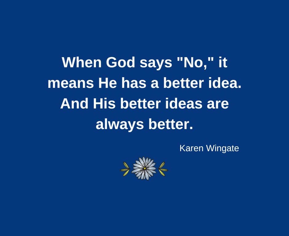 When God says, "No," it means He has a better idea. And His better ideas are always better. - Karen Wingate
